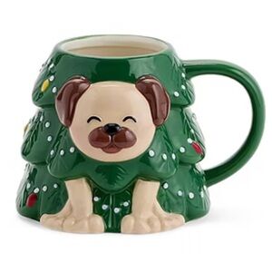 Green Christmas Tree Mug with Dog Design